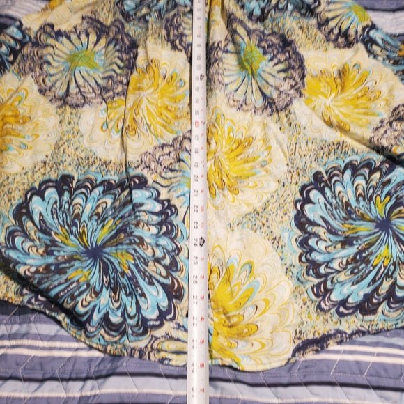 Serengeti Sz L Yellow Blues Floral Pull on Elastic Midi Skirt Cotton Unlined - Picture 7 of 7